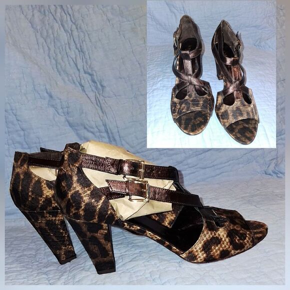 Amalfi Brown Leopard Heels Size 10M - Picture 1 of 10